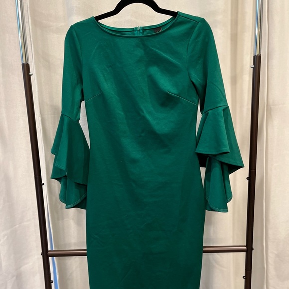 VFSHOW ruffle bell sleeve bodycon green dress size S small - Picture 2 of 6
